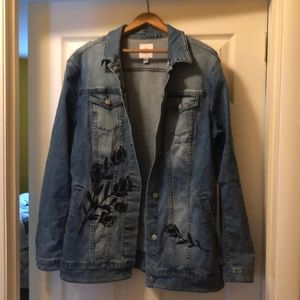 LuLaRoe Blue Jean Jacket with Black Floral Design